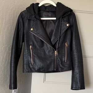 Blank NYC Black Faux Leather Jacket with Hood